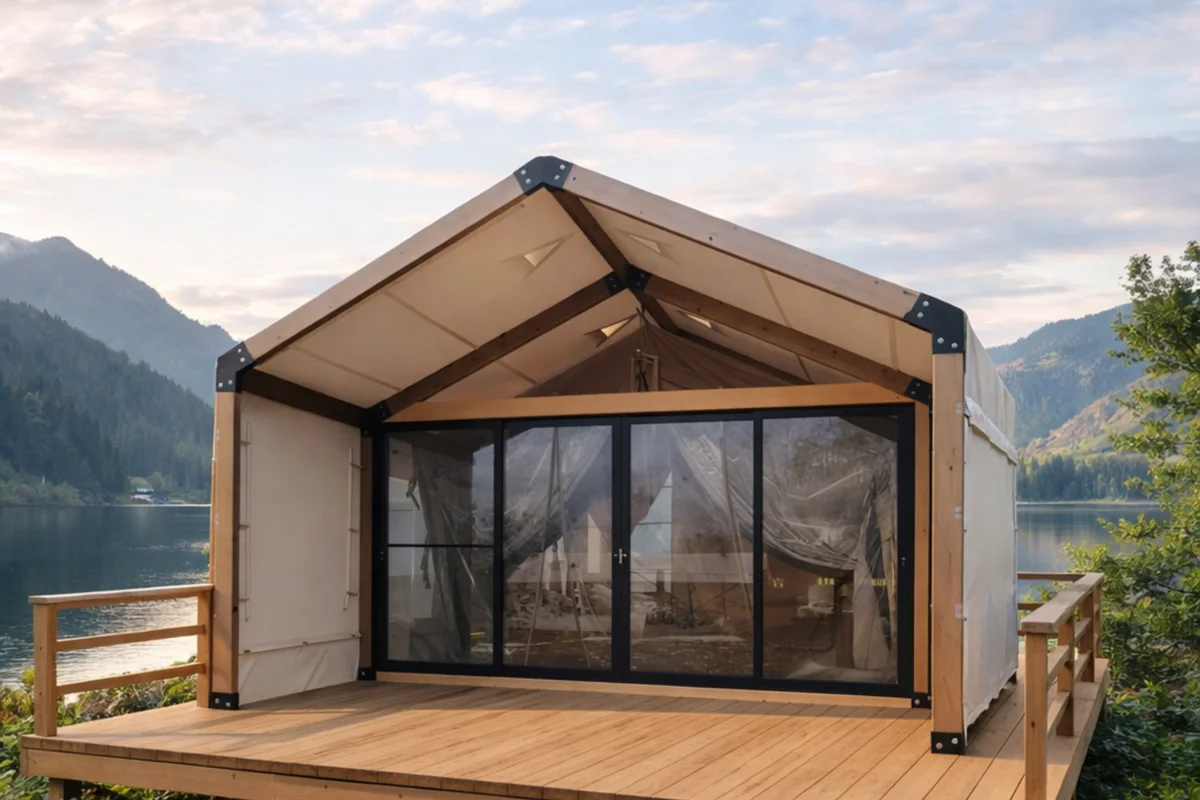 Barn modularna glamping kućica sa staklenom fasadom